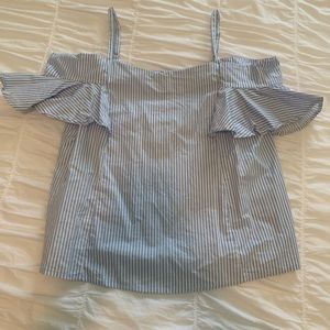 Blue and White Striped Off the Shoulder Blouse